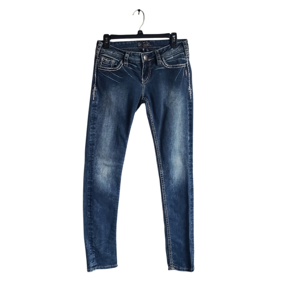 Silver Jeans Co Aiko Flap Skinny Low-Rise Jeans Size 29W 31L